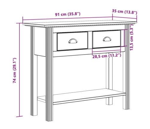 Mesa consola BODO madera maciza de pino marrón 91x35x74 cm