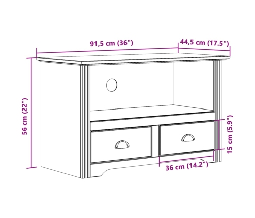 Mueble de TV 2 cajones BODO madera pino blanco 91,5x44,5x56 cm