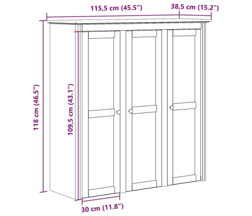 Armario con puertas de vidrio BODO madera maciza pino blanco