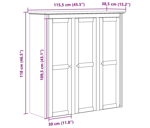 Armario con puertas de vidrio BODO madera maciza pino gris