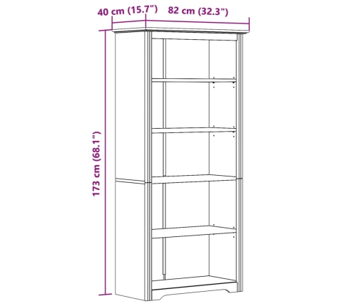 Librería BODO 5 estantes madera maciza pino blanco 82x40x173 cm