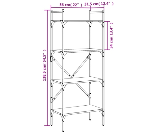 Librería de 4 estantes madera ingeniería negro 56x31,5x138,5 cm