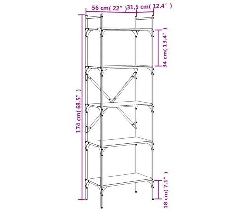 vidaXL Librería de 5 estantes madera de ingeniería negro 56x31,5x174cm