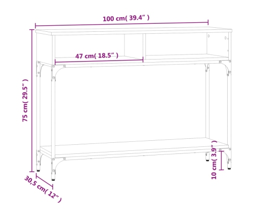 Mesa consola madera de ingeniería gris Sonoma 100x30,5x75 cm