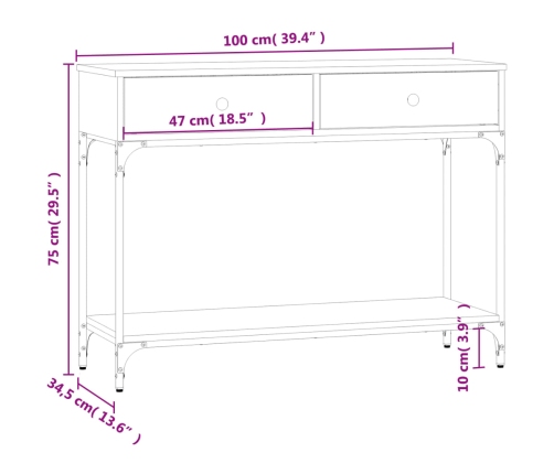 vidaXL Mesa consola madera de ingeniería roble ahumado 100x34,5x75 cm