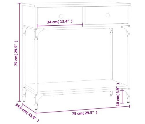 Mesa consola madera de ingeniería marrón roble 75x34,5x75 cm