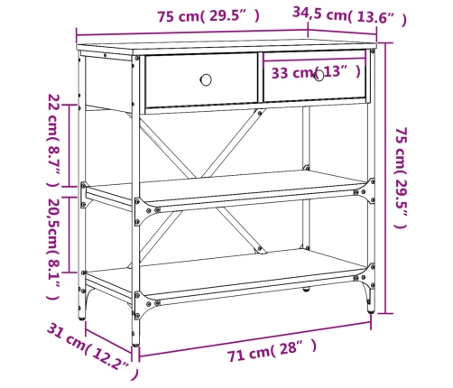 Mesa consola madera de ingeniería negro 75x34,5x75 cm