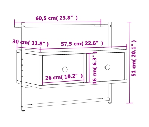 vidaXL Mueble de TV de pared madera ingeniería negro 60,5x30x51 cm