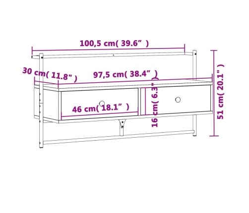 vidaXL Mueble de TV de pared madera ingeniería negro 100,5x30x51 cm