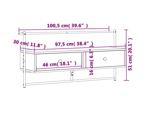 Mueble de TV de pared roble ahumado 100,5x30x51 cm