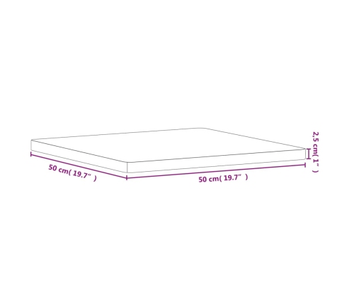 Tablero de mesa cuadrado de madera maciza de haya 50x50x2,5 cm