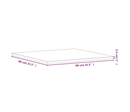 Tablero de mesa cuadrado de madera maciza de haya 80x80x2,5 cm