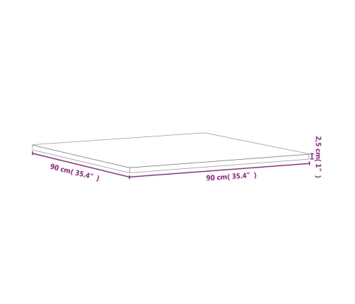 Tablero de mesa cuadrado de madera maciza de haya 90x90x2,5 cm