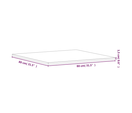 Tablero de mesa cuadrado de madera maciza de haya 80x80x1,5 cm