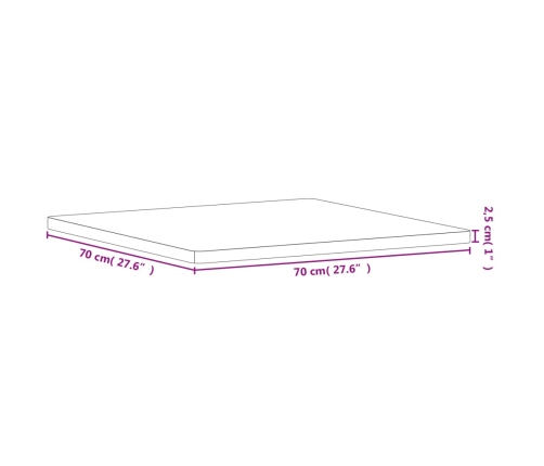 Tablero de mesa cuadrado de madera maciza de haya 70x70x2,5 cm