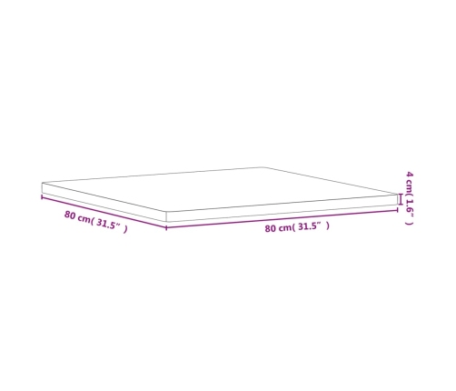 Tablero de mesa cuadrado de madera maciza de haya 80x80x4 cm