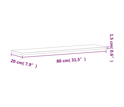 Estante de pared madera maciza de haya 80x20x1,5 cm