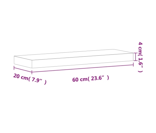 Estante de pared madera maciza de haya 60x20x4 cm