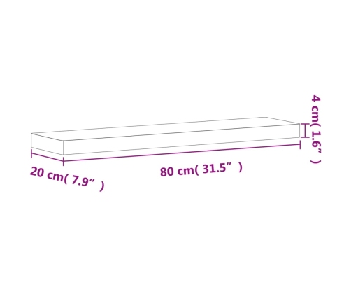 Estante de pared madera maciza de haya 80x20x4 cm