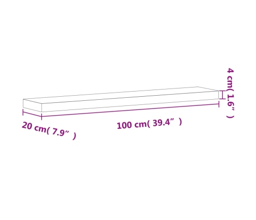 Estante de pared madera maciza de haya 100x20x4 cm