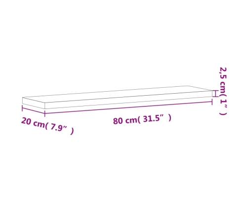 Estante de pared madera maciza de haya 80x20x2,5 cm