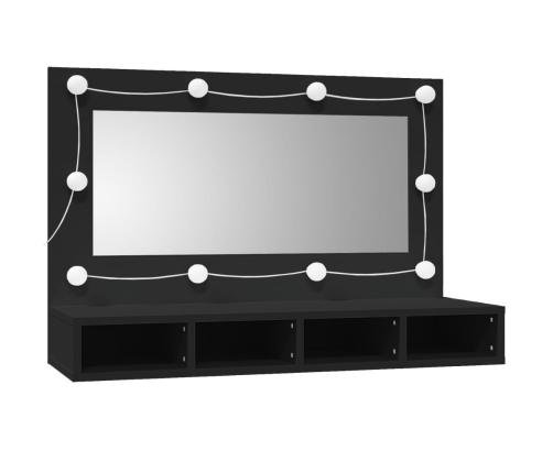 Mueble con espejo y LED negro 90x31,5x62 cm