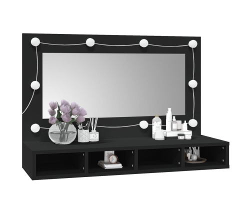 Mueble con espejo y LED negro 90x31,5x62 cm