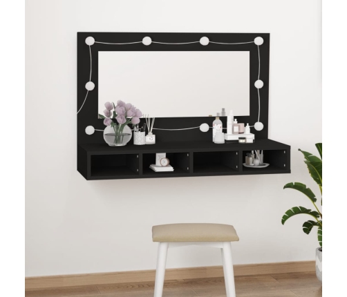 Mueble con espejo y LED negro 90x31,5x62 cm