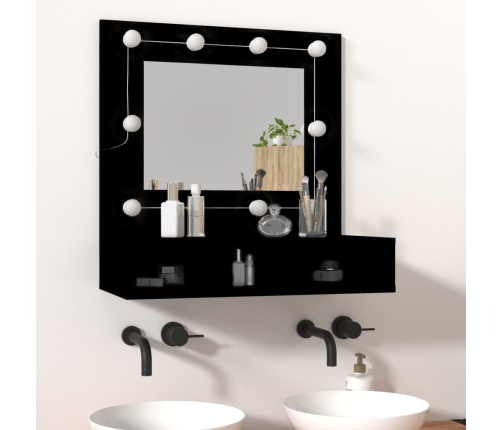 Mueble con espejo y LED negro 60x31,5x62 cm