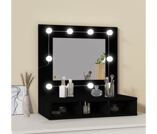 Mueble con espejo y LED negro 60x31,5x62 cm