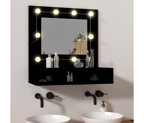 Mueble con espejo y LED negro 60x31,5x62 cm