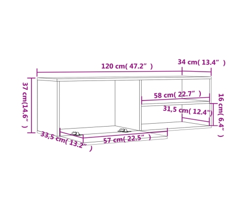 Mueble de TV madera de ingeniería roble ahumado 120x34x37 cm