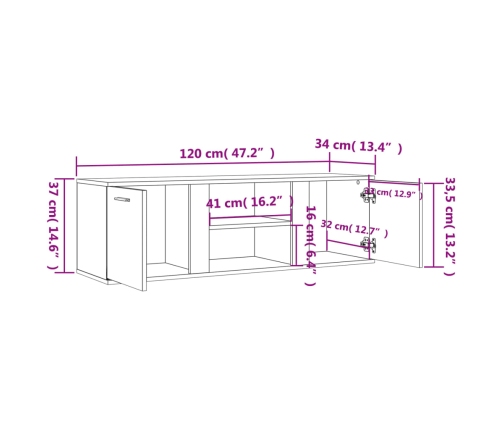 Mueble de TV madera de ingeniería roble ahumado 120x34x37 cm