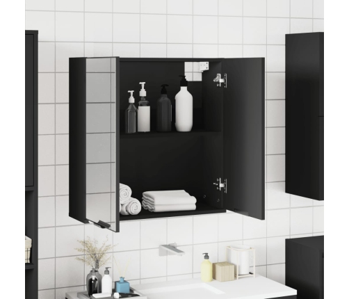 Armario de baño con espejo madera ingeniería negro 64x20x67 cm