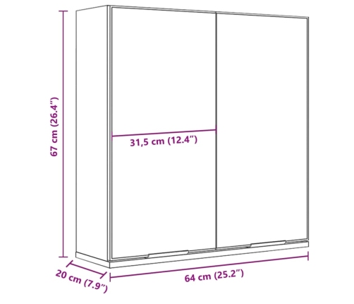 Armario de baño con espejo madera ingeniería negro 64x20x67 cm