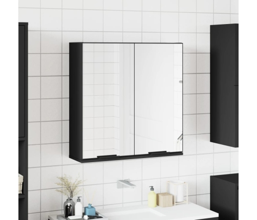 Armario de baño con espejo madera ingeniería negro 64x20x67 cm