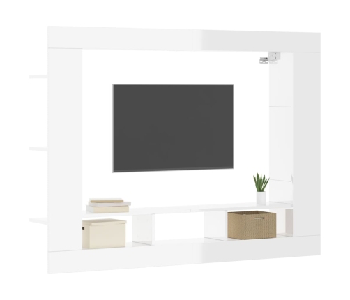 Mueble de TV madera de ingeniería blanco brillo 152x22x113 cm