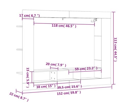 Mueble de TV madera de ingeniería blanco brillo 152x22x113 cm