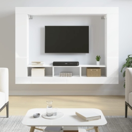 Mueble de TV madera de ingeniería blanco brillo 152x22x113 cm