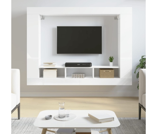Mueble de TV madera de ingeniería blanco brillo 152x22x113 cm