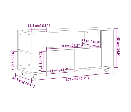 vidaXL Mueble para TV madera de ingeniería negro 102x34,5x43 cm