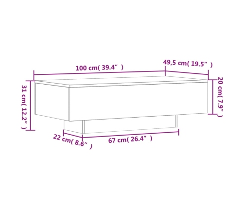 Mesa de centro madera de ingeniería blanco 100x49,5x31 cm