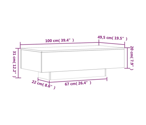 Mesa de centro madera de ingeniería roble marrón 100x49,5x31 cm