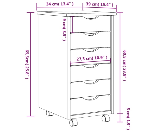 Cajonera con ruedas MOSS madera maciza de pino blanco