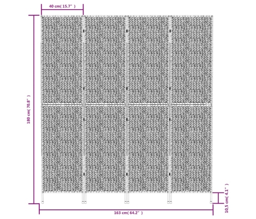 Biombo de 4 paneles jacinto de agua marrón 163x180 cm