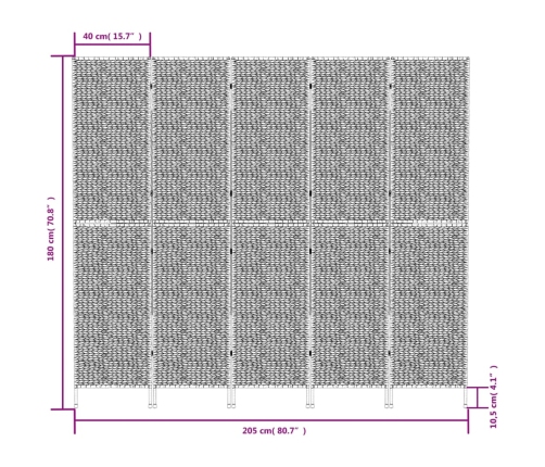 Biombo de 5 paneles jacinto de agua marrón 205x180 cm