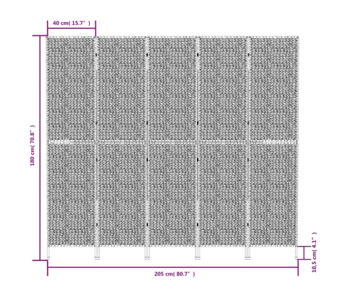 Biombo de 5 paneles jacinto de agua negro 205x180 cm