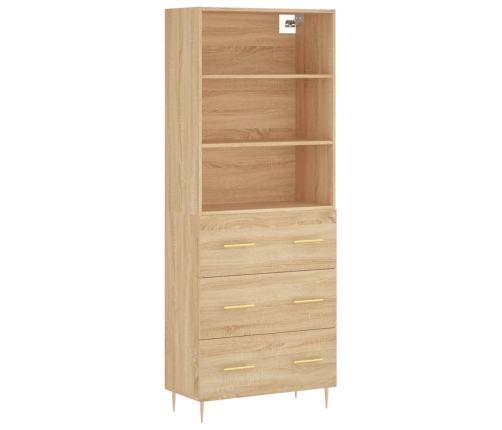 Aparador alto madera contrachapada color roble 69,5x34x180 cm