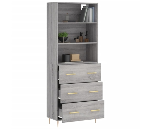 Aparador alto madera contrachapada gris sonoma 69,5x34x180 cm