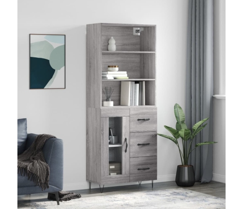 Aparador alto madera contrachapada gris sonoma 69,5x34x180 cm